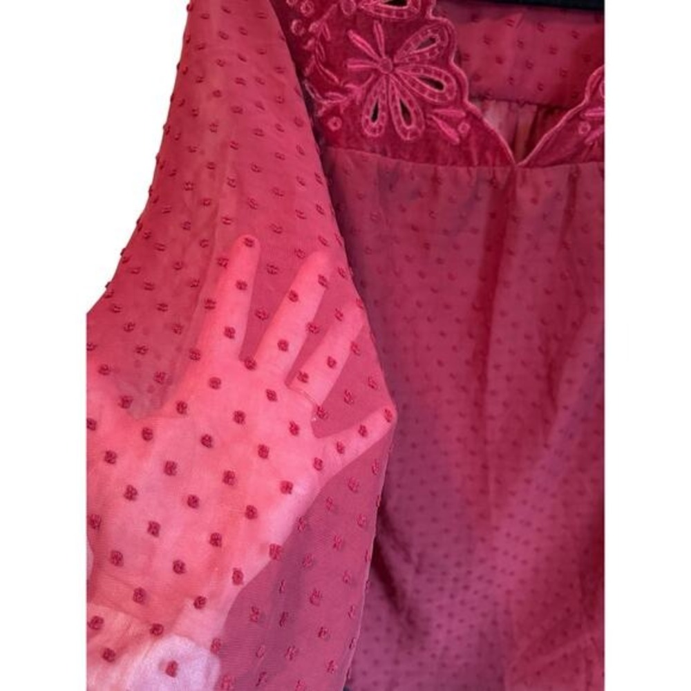 Style & Co Red Swiss Dot Embroidered Boho Blouse 1X Velvet Trim - Picture 6 of 9